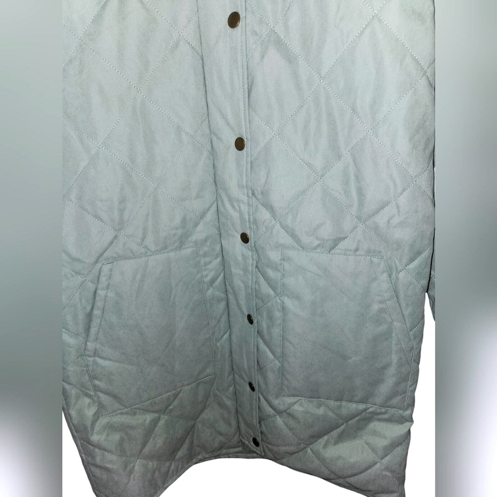 Quilted Jacket Universal‎ Thread Light Green Snap Front Coat Medium Length - Picture 9 of 11